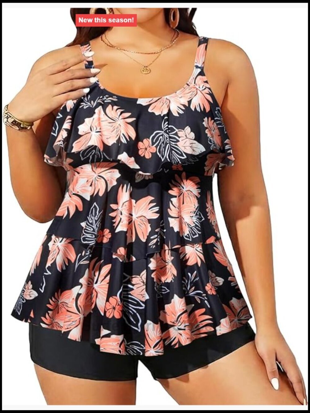 Plus Size Tankini Swimsuits with Shorts Two Piece Bathing Suits Ruffle Tummy
